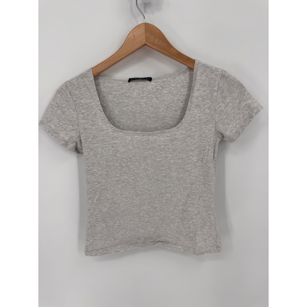 Brandy Melville Square Neck Top Women Small Gray‎ Heathered Stretch MH620-Z58
